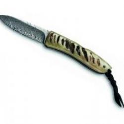 Couteau Lionsteel OPERA lame acier damas inox à cran +coffret +manche corne de bélier