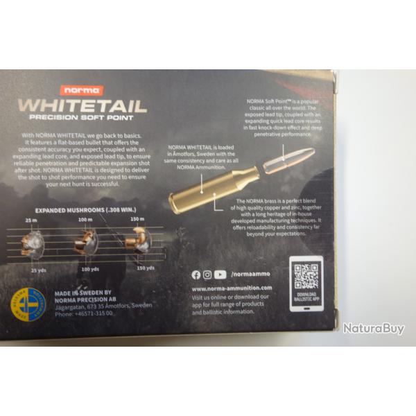 LOT DE 40 BALLES NORMA WHITETAIL CAL 30 06 180GR 11.7G