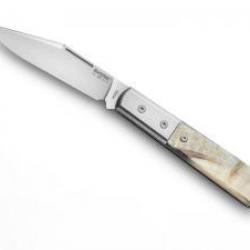 Couteau Lionsteel  SHUFFLER BARLOW lame acier M390 Bohler satiné +manche en corne de bélier