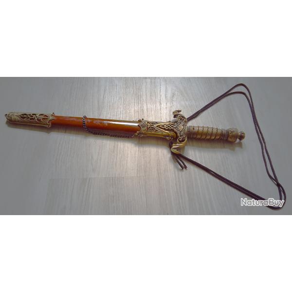 Couteau Chasse Poignard lame acier Manche antique cisel dcoration