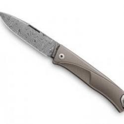 Couteau Lionsteel  THRILL lame acier damas inox  +manche titanium gris