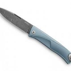 Couteau Lionsteel  THRILL lame acier damas inox  +manche titanium bleu