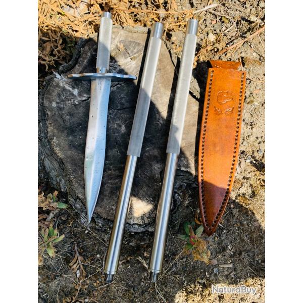 pieux de grande chasse d'artisan / manche inox dmontable / lame acier carbone