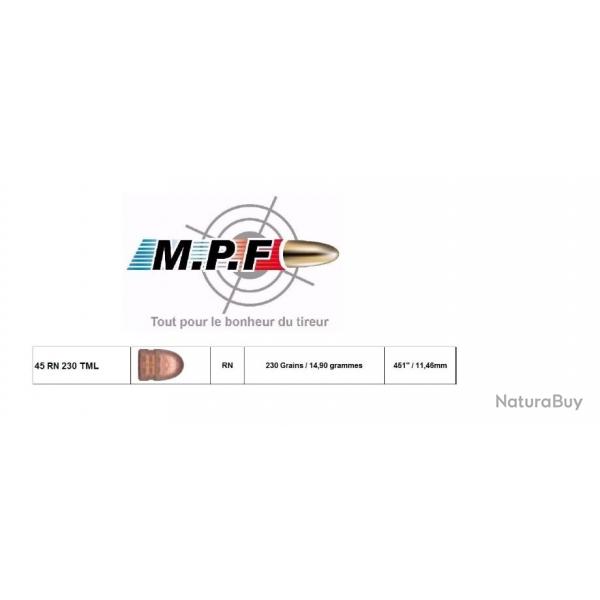 Ogives MPF Cuivres 45 RN 230 Gr TMJE  451 par 1000 en port gratuit
