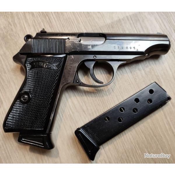 Pistolet semi-automatique WALTHER PP Zella Mehlis - Calibre 7,65 Browning + tui cuir, 2 chargeurs (