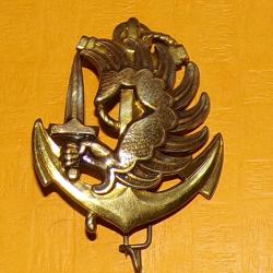 Insigne de Béret PARACHUTISTE , T.A.P. T.D.M, dos guilloché embouti, 2 anneaux , main ailée brandiss