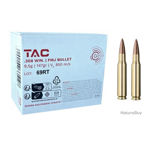 GECO cal.308 Win FMJ TAC 147 grains - 9.5 grammes 5 boites ( 100 munitions )