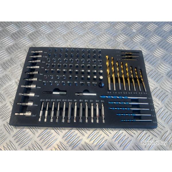 plateau de 110 accessoires silex perceuse visseuse percussion neuf foret fer bton embouts douilles