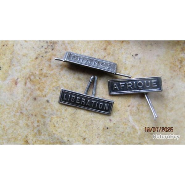 3 barrettes 8mm  pour mdaille grande ou petite commmorative  AFRIQUE LIBERATION FRANCE