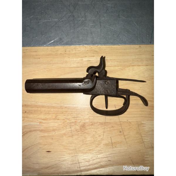 PISTOLET XIX EME SIECLE A PERCUSSION DOUBLE CANON A RESTAURER (n7)