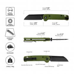 Couteau QSP Penguin Glyde Lock Lame Sheepfoot Acier 14C28N Manche FRN Vert Crossbar QS130GLB2
