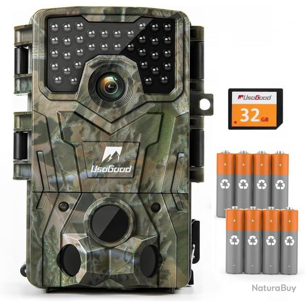 Camra de Chasse Surveillance 4K HD Carte 32GB Vision Nocturne tanche IP66