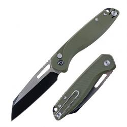 Couteau Defcon Warhawk Lame Sheepfoot 14C28N Manche Micarta Olive Button Lock IKBS TD020OD