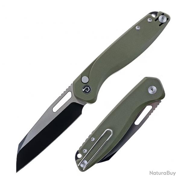 Couteau Defcon Warhawk Lame Sheepfoot 14C28N Manche Micarta Olive Button Lock IKBS TD020OD