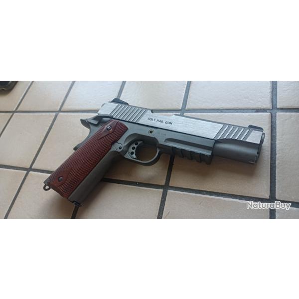 COLT 1911 RAIL GUN CO2 STAINLESS SILVER GBB