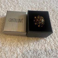 Bague cristaluna princesse acrylique noir swarovski light colorado topaz et dorado neuf 101 501 d1