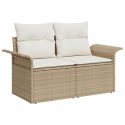 Canapé de jardin 5 pièces avec coussins beige en poly rotin, Canapé de jardin 2 places avec rangemen