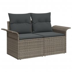 Canapés de jardin 5 pièces avec coussins gris en poly rotin, Canapé de jardin 2 places avec rangemen