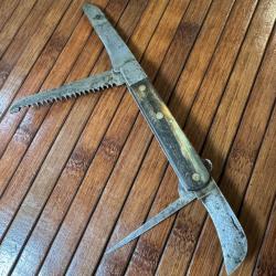 COUTEAU FRANÇAIS VINTAGE COLLECTOR DUMAS AÎNÉ TRENTE-DEUX 32 MULTI LAMES PLAQUETTES CORNE