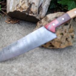 Couteau de Cuisine Style Japonais Kiritsuke Lame Acier Damas 256 Couches Manche 3 Bois Fab Artisanat