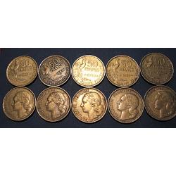 5 pieces de 50 francs Guiraud 1951-51b-52-53-53b bronze d'aluminium