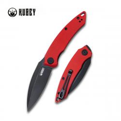 Couteau Kubey Leaf Lame Spear Point Acier AUS-10 Black Manche G10 Rouge Linerlock KIVT KUB333B