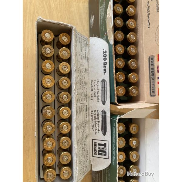 Lot de 89 tuis vides pour rechargement en calibre 280 remington