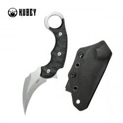 Couteau Kubey Velociraptor Black Karambit Lame Trailing Point Acier 14C28N Manche G10 Étui KUB448A