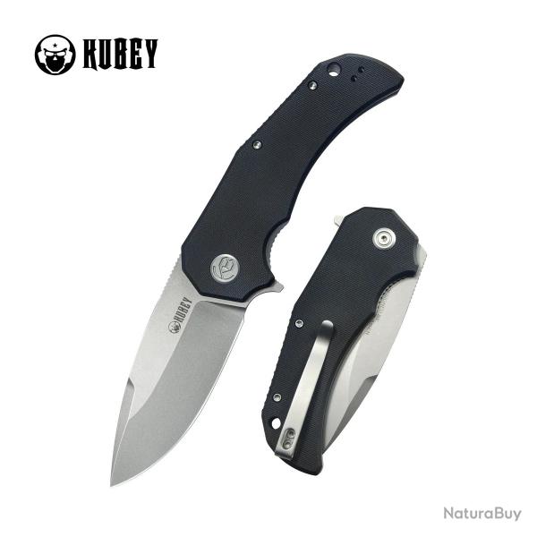 Couteau Kubey Bravo One Lame Drop Point Acier AUS-10 Manche G10 Noir Linerlock IKBS KUB319H