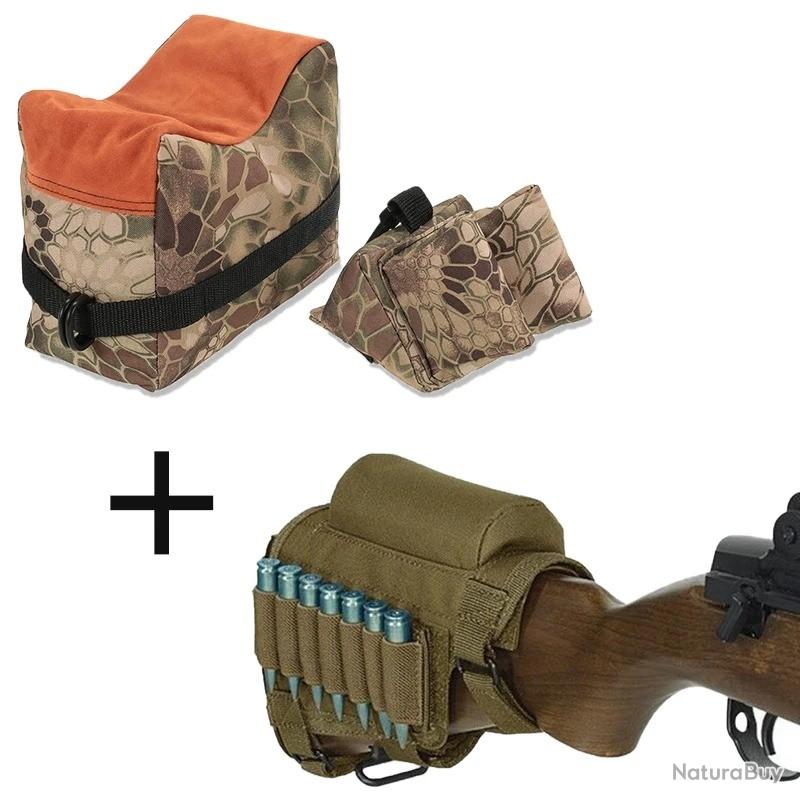 Kit Repose-Joue Tactique Pour Fusil + Étui 7 Cartouches - Noir Ambidextre Et Ajustable