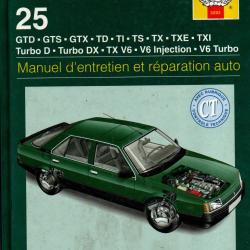 renault 25 manuel d'entretien et de réparation auto modeles sur couverture 1984-1992