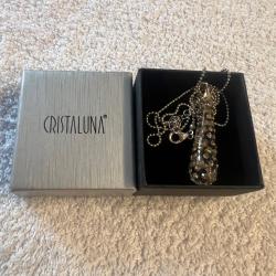 collier cristaluna chaine argent 925 rhodie avec pendentif lacrima swarovski topaze colorado claire
