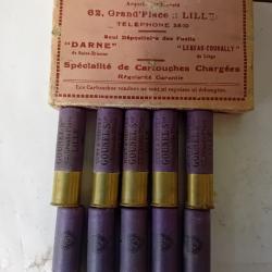 Rare et belle boîte  de 10 cartouches anciennes cal 20 douilles cartons violettes  se chez GOUNEL