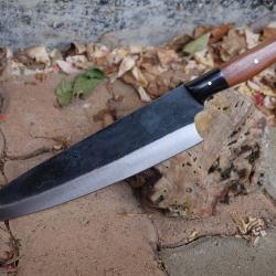 Couteau de Cuisine Lame Acier Carbone 1055 Manche Bois Fabricat Artisanale Couteau de Chef