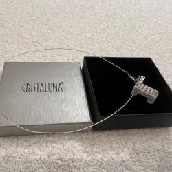 Collier cristaluna lux argent sterling 925 pendentif acrylique blanc swarovski cristal 203 408 00