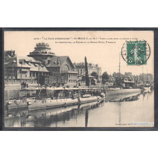 CPA- Marine Militaire -" LA COTE DEMERAUDE " ST - MALO ( I-ET - V ) TORPILLEUR DANS LE A FLOT N3726