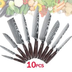 LOT EXCEPTIONNEL : Couteaux Cuisine Pro Motif Damas Lame Inox - Élégance & Précision !, Modele: 10p