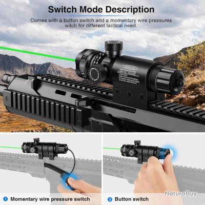 Pointeur laser tactique VERT avec interrupteur déporté + 2 montages (en