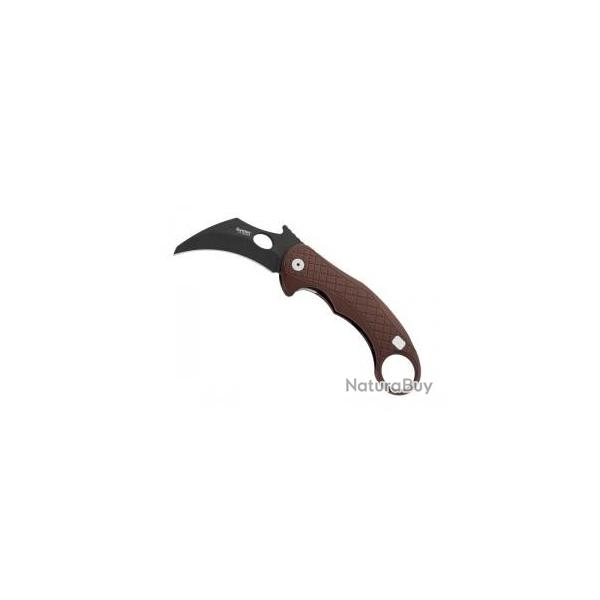 Couteau Karambit Lionsteel  LEONE MARRON lame Hawkbill noire  trou acier CPM MagnaCut