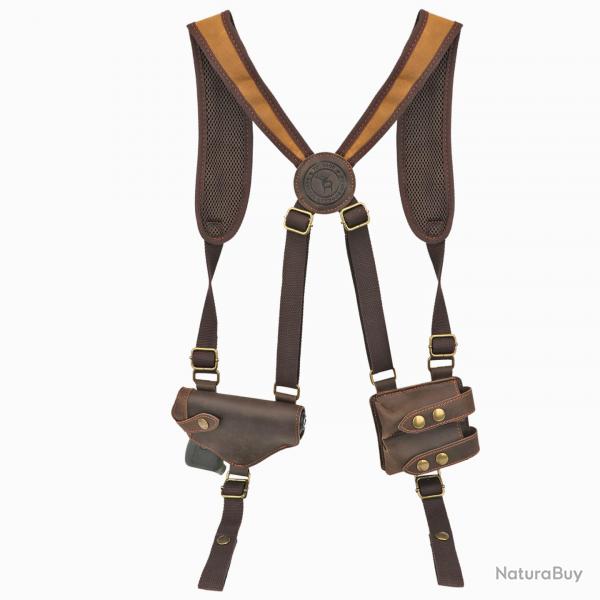 Holster d'paule de luxe en cuir et toile avec 2 porte chargeurs - TOURBON - LIVRAISON GRATUITE