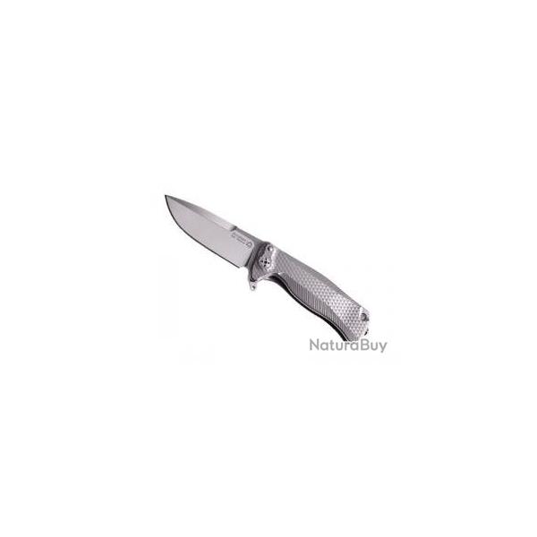 Couteau Lionsteel SR22 lame acier Sleipner satin +manche titanium 6AL4V gris +tui