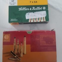 Deux boites 7x64 (Sellier & Bellot et grand Slam).
