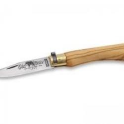 Couteau Old Bear taille M lame acier carbone C67 satiné manche en olivier