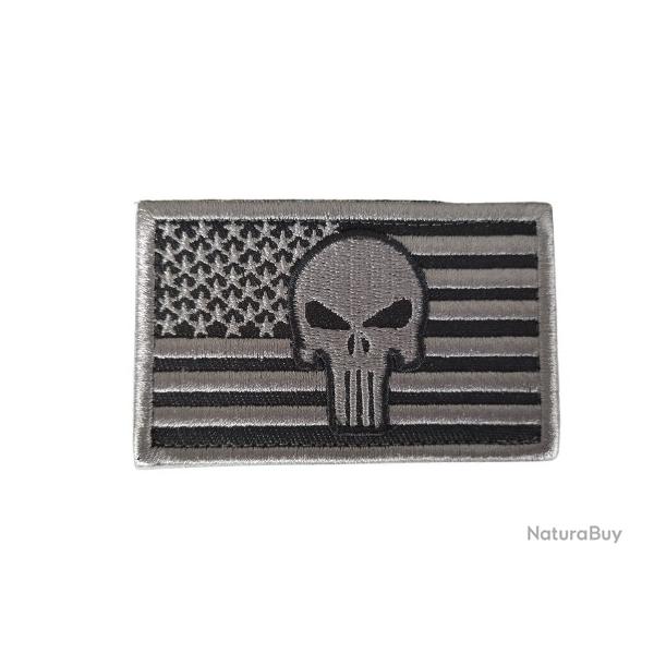 Patch/Ecusson - Punisher - USA - Gris - velcro - Livraison gratuite