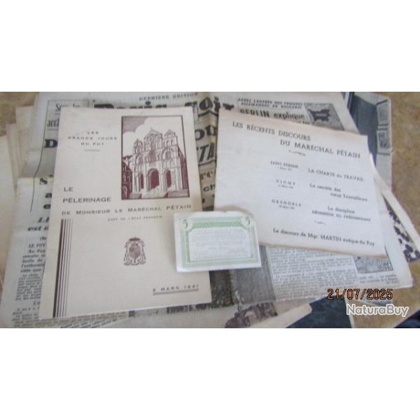 journaux ww2 marchal Philippe Ptain articles discours  plrinage religieux Puy en Velay