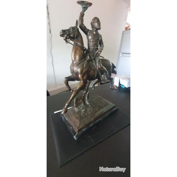 Statut SUPERBE GRAND BRONZE DU GNRAL SCHERIDAN REED PARADENT SUR SON CHEVAL SUR SOCLE MARBRE