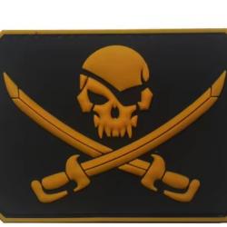 Patch Drapeau - Pirate - Marron/doré - PVC - velcro - Livraison gratuite