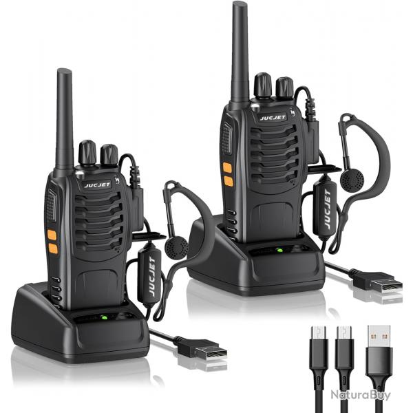 Talkie walkie 2 pcs Longue Porte 88E Pmr 446 MHz 16 Canaux Vox Torche LED Rechargeable