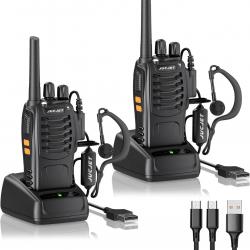 Lot de 2 Talkie walkie Longue Portée 88E Pmr 446 MHz 16 Canaux Vox Torche LED Rechargeable