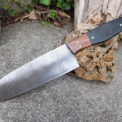 Couteau De Cuisine Santoku Lame Acier Damas 256 Couches Manche Bois/Micarta Fabric Artisanale 001